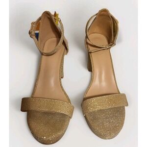 Charlotte Russe Women's Gold High Heel Sz 8 Ankle Straps Glitter Party 3.5" heel